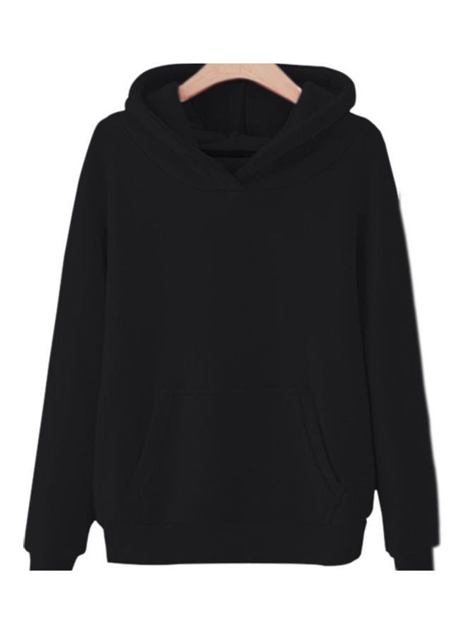 Hooded Sweatshirt Large Size Long Sleeve Casual Pullover Black  - Image 1