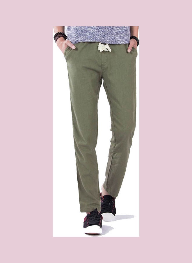 Casual Elastic Drawstring Pants Olive Green - Image 2