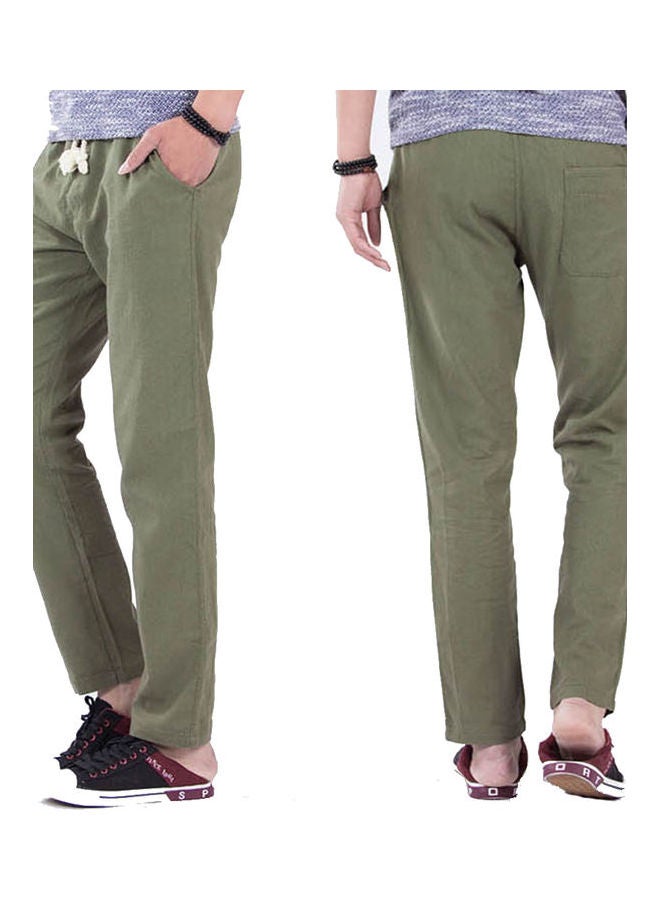 Casual Elastic Drawstring Pants Olive Green - Image 4