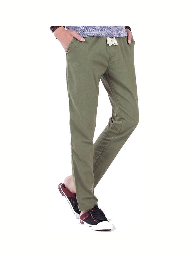 Casual Elastic Drawstring Pants Olive Green - Image 3