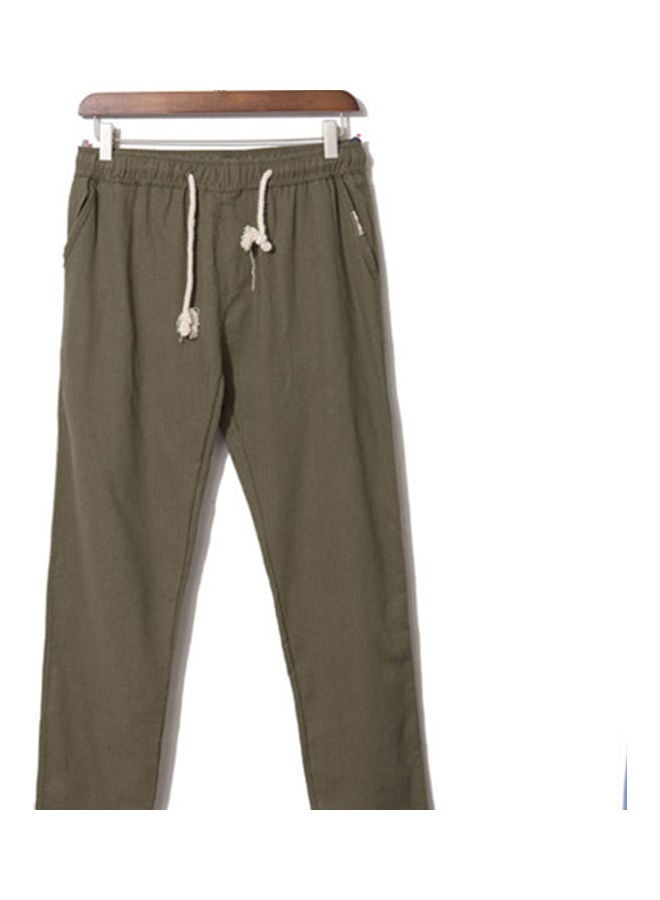 Casual Elastic Drawstring Pants Olive Green - Image 1