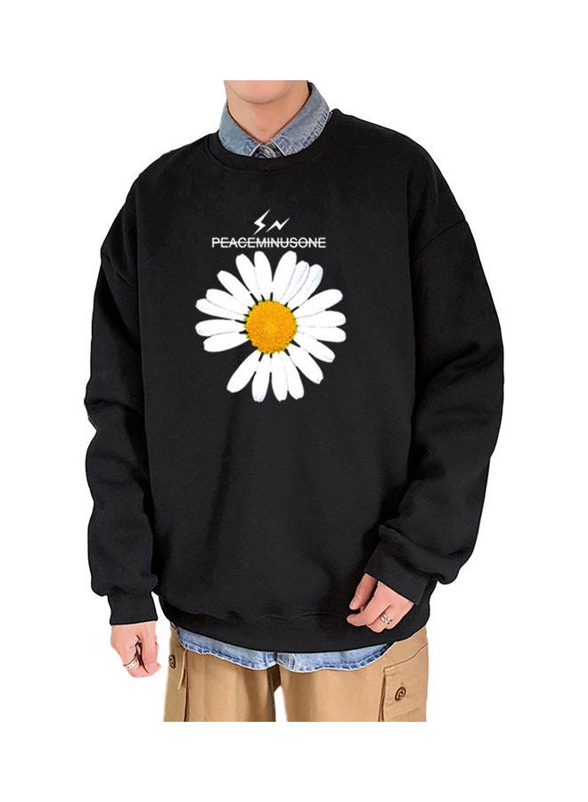 تيشيرت بأكمام طويلة بطبعة زهور الأقحوان أسود/ أبيض/ أصفر - Image 1