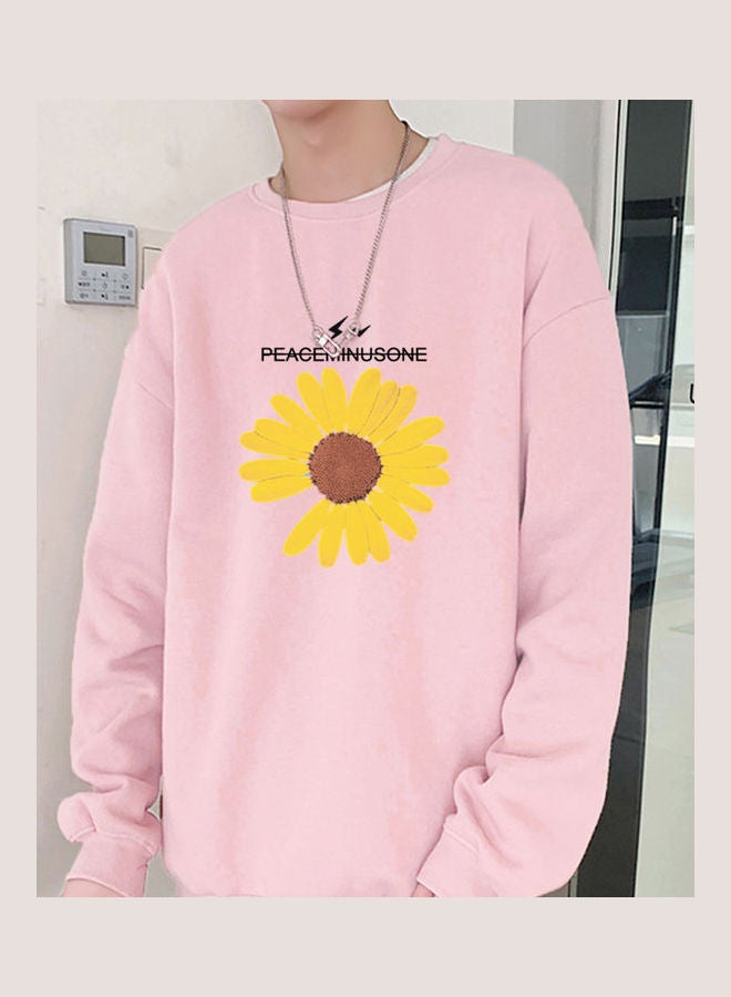 Daisy Printing T Shirt Long Sleeve Fashion Loose Casual Round Collar Pullover Pink  - Image 5
