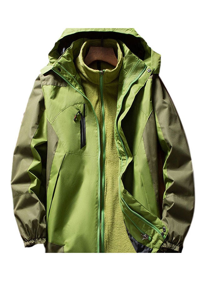 2-Pieces Of Windbreaker Jacket Autumn And Winter Three-In-One Detachable Outdoor Suits Set Olive Green  - Image 1