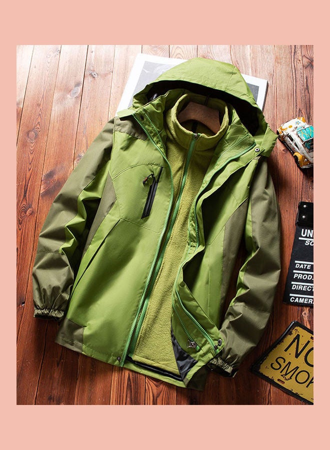 2-Pieces Of Windbreaker Jacket Autumn And Winter Three-In-One Detachable Outdoor Suits Set Olive Green  - Image 3