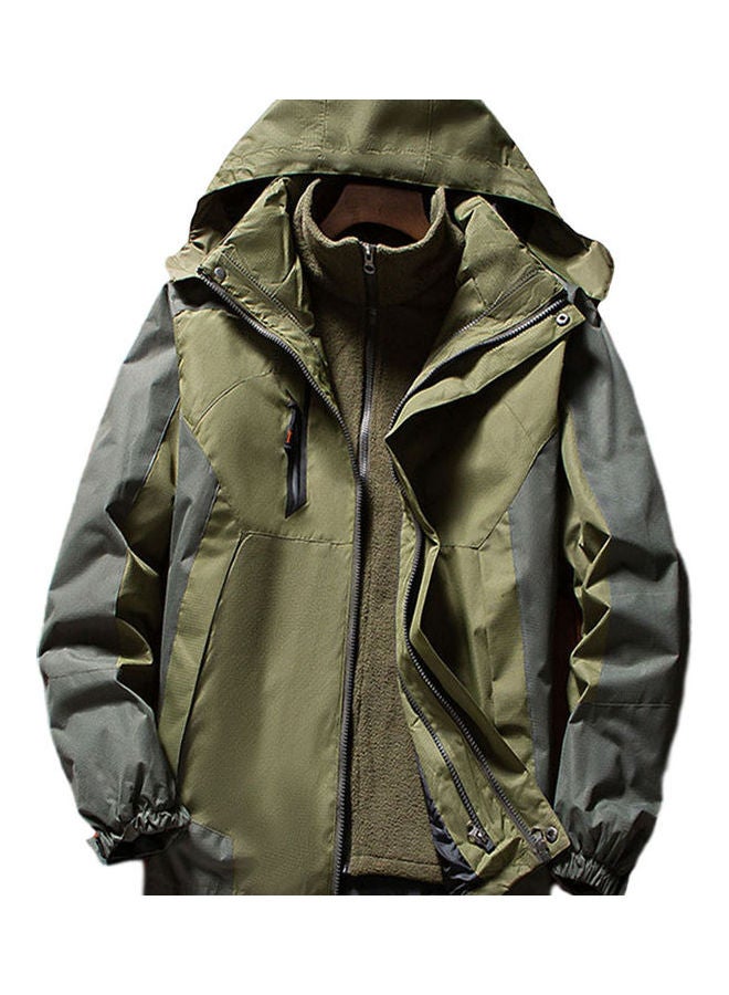 2-Pieces Of Windbreaker Jacket Autumn And Winter Three-In-One Detachable Outdoor Suits Set Dark Green  - Image 1