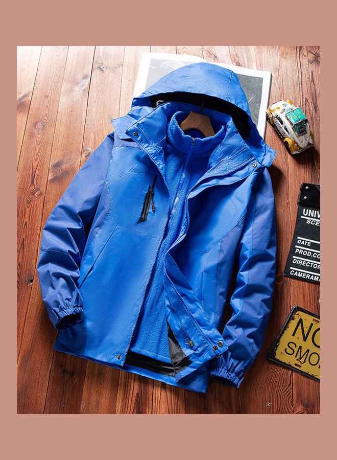2-Pieces Of Windbreaker Jacket Autumn And Winter Three-In-One Detachable Outdoor Suits Set Blue  - Image 3
