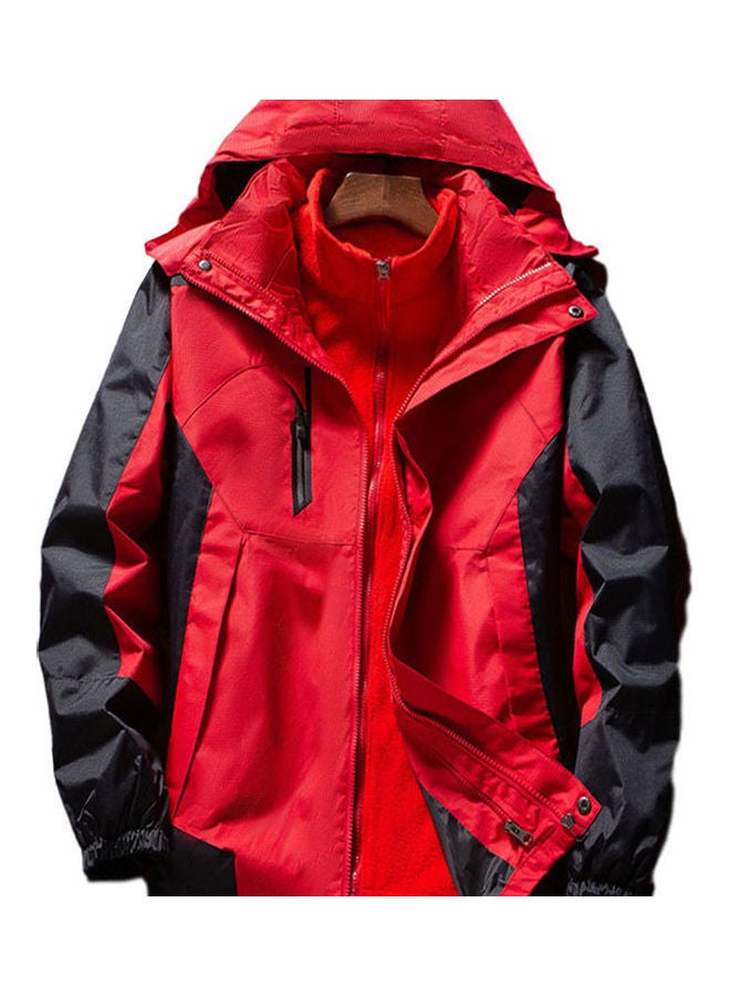 جواكت ويند بريكر ثلاثة في واحد للرجال والنساء بتصميم قابل للفصل ليناسب الأماكن الخارجية من قطعتين أحمر - Image 1
