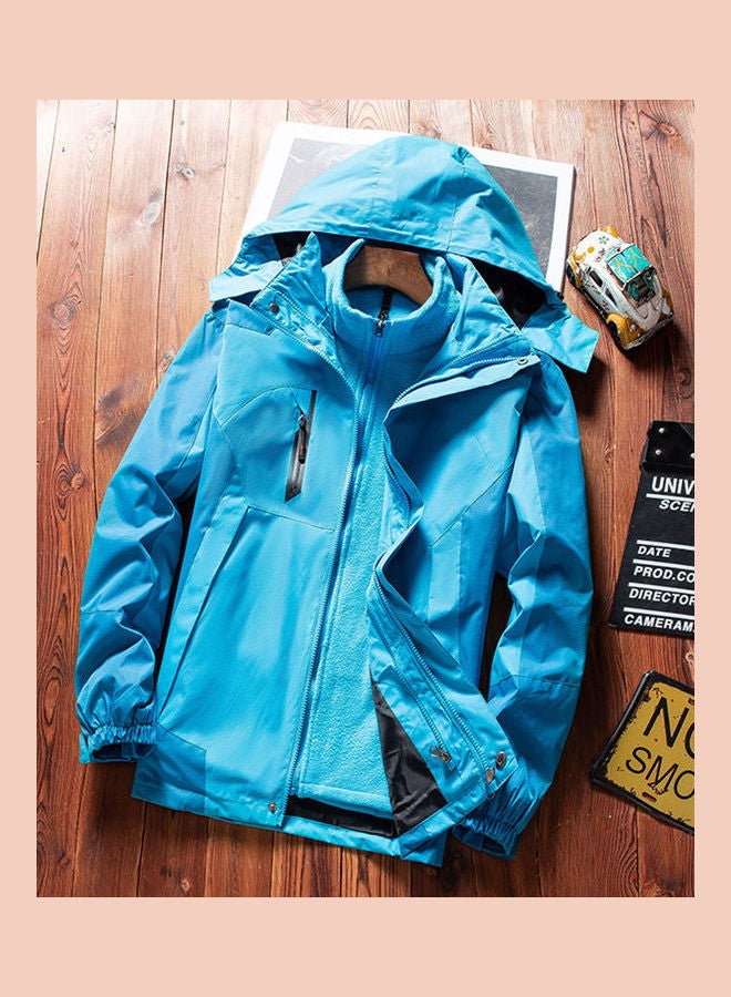 Pieces of 2 Men's and Women's Windbreaker Jacket Autumn and Winter Three-in-one Detachable Outdoor Suits Light Blue - Image 4