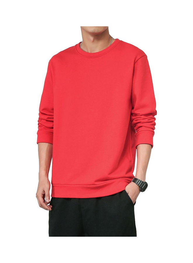 Men Spring Autumn Sweatshirts Casual Fashion Round Collar Coat Red - Image 1