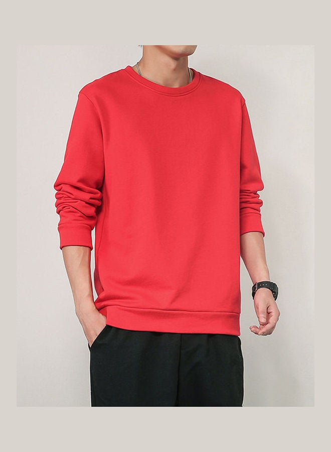 Men Spring Autumn Sweatshirts Casual Fashion Round Collar Coat Red - Image 5