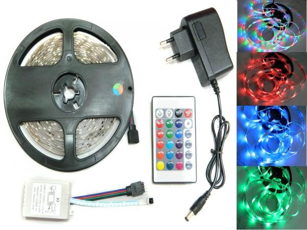 شريط إضاءة LED مقاوم للماء بإضاءة متعددة الألوان RGB مع جهاز تحكم عن بعد ومحول طاقة متعدد الألوان 5متر - Image 3