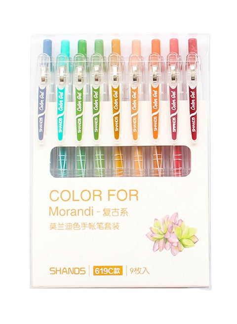 Set Of 9 Coloured Gel Ink Pen Multicolor
