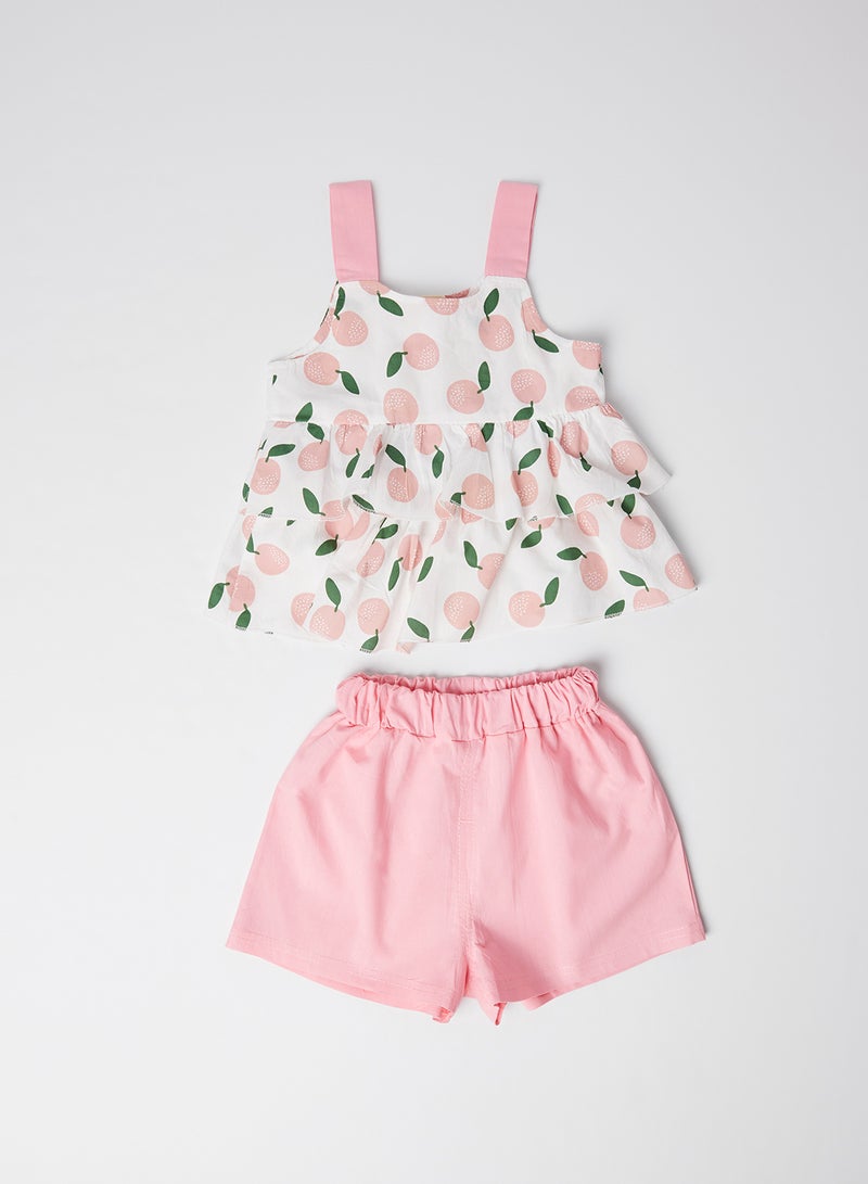 babyqlo Layered Tank Top with Shorts Set Pink  - Image 1