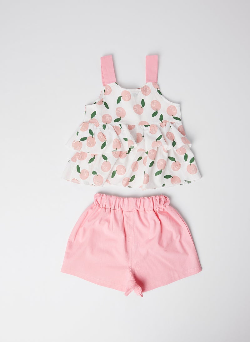 babyqlo Layered Tank Top with Shorts Set Pink  - Image 2