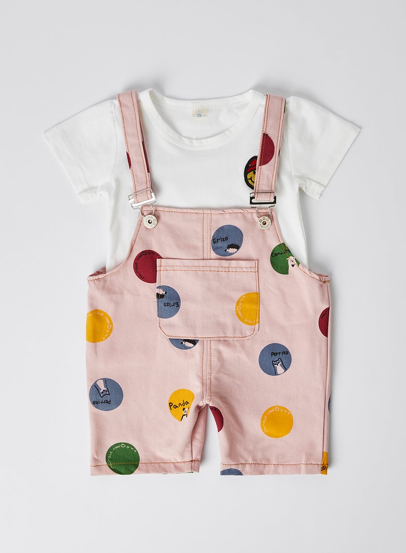 babyqlo Solid Round Neck T-Shirt with Dungaree Set White  - Image 1