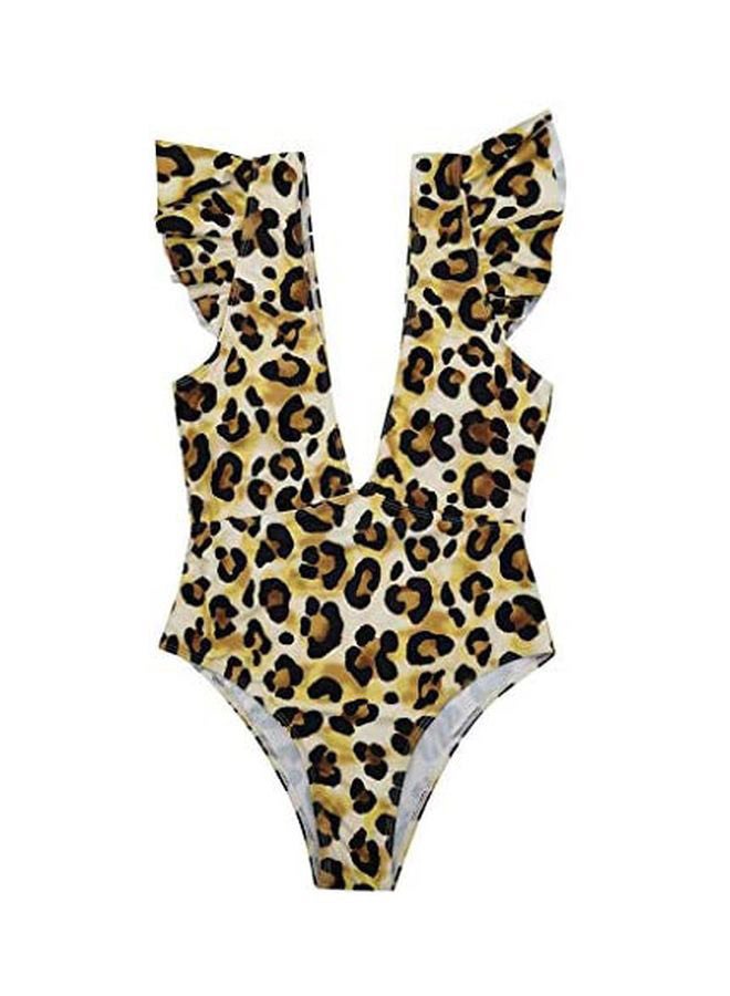 Leopard Printed One Piece Swimsuit Beige/Black/Brown - Image 1
