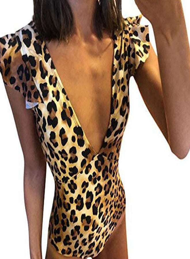 Leopard Printed One Piece Swimsuit Beige/Black/Brown - Image 2