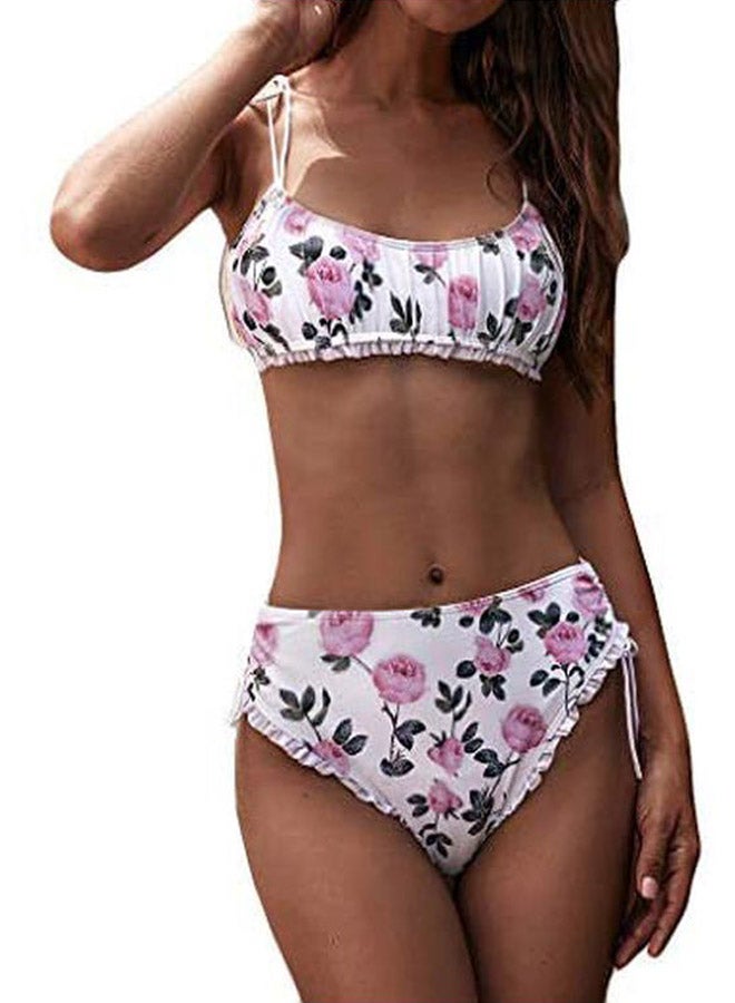 2-Piece Floral Printed Bikini Set White/Pink/Green  - Image 1