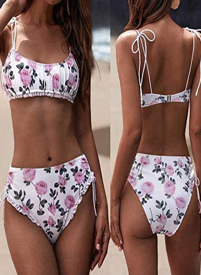 2-Piece Floral Printed Bikini Set White/Pink/Green  - Image 2