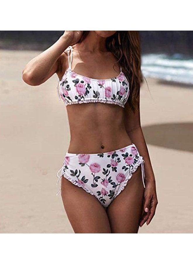 2-Piece Floral Printed Bikini Set White/Pink/Green  - Image 3
