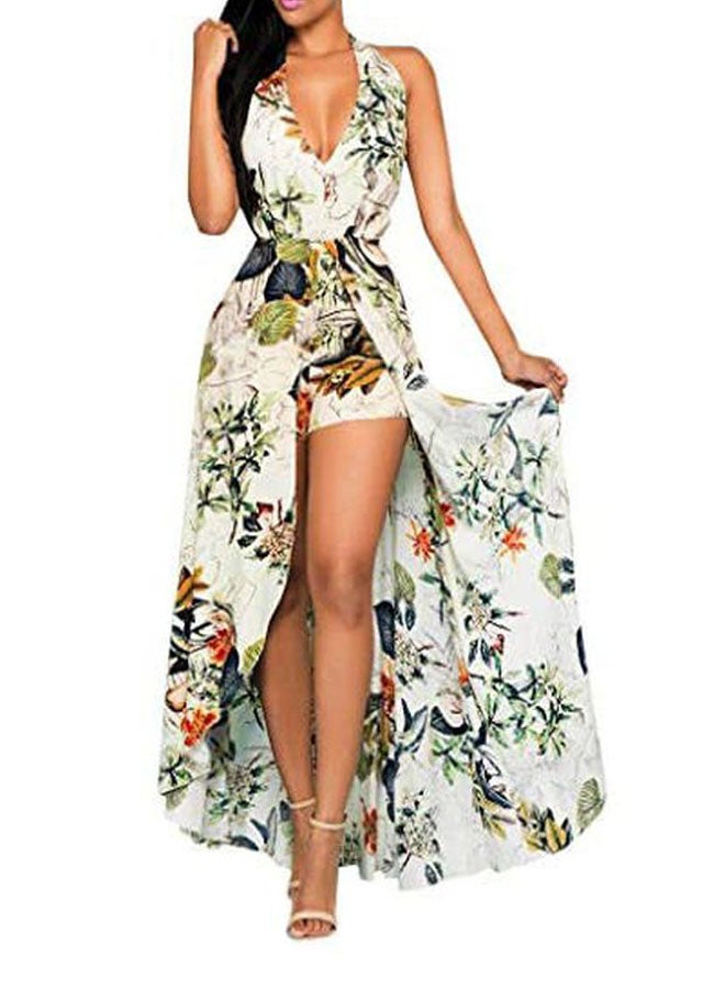 Floral Printed Maxi Dress White/Green/Orange - Image 1