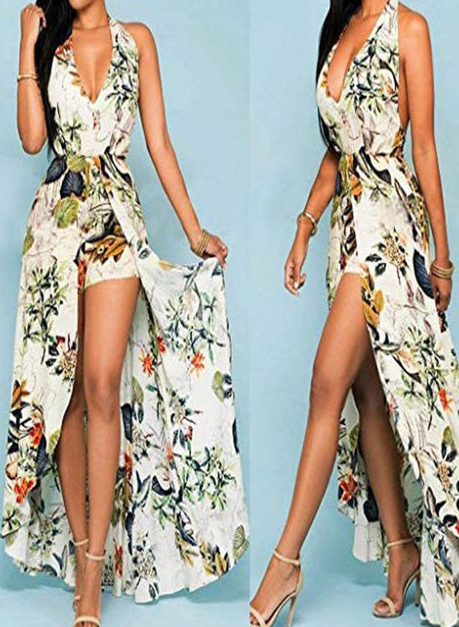 Floral Printed Maxi Dress White/Green/Orange - Image 3