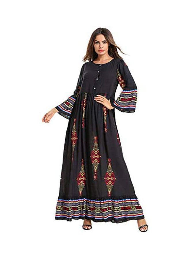 فستان عباية إسلامية بطبعة زهور أسود / أحمر / أزرق - Image 1