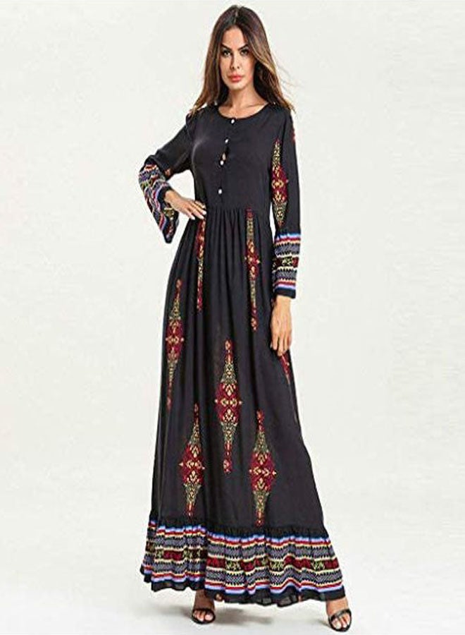 فستان عباية إسلامية بطبعة زهور أسود / أحمر / أزرق - Image 2