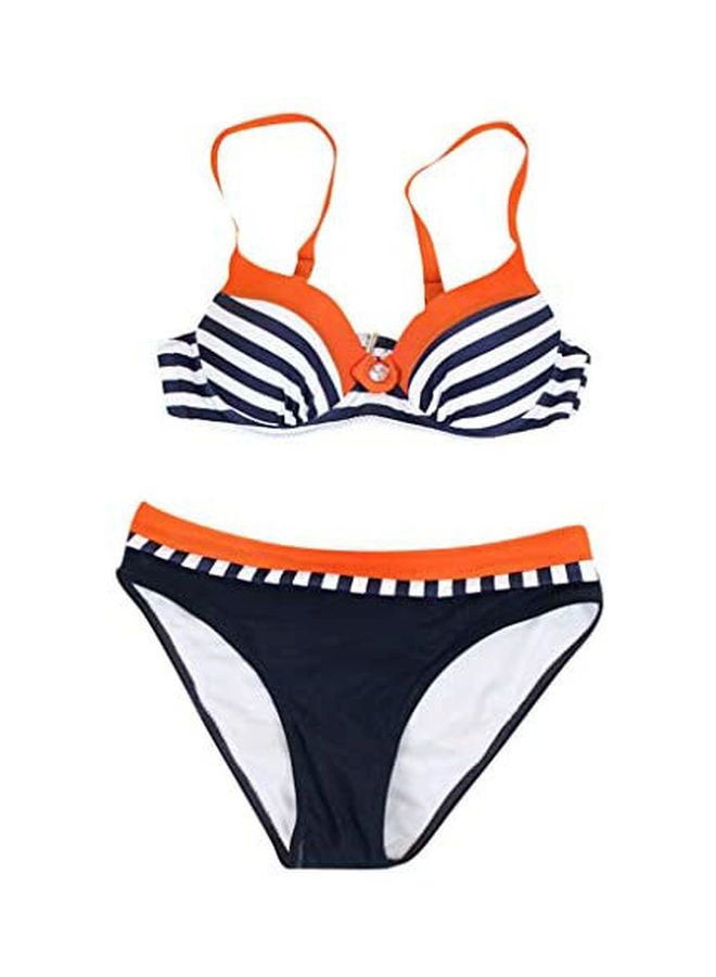 Striped Padded Bikini Set Navy/White/Orange  - Image 1