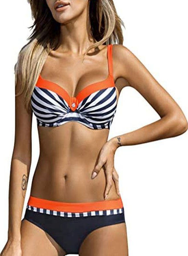 Striped Padded Bikini Set Navy/White/Orange  - Image 2