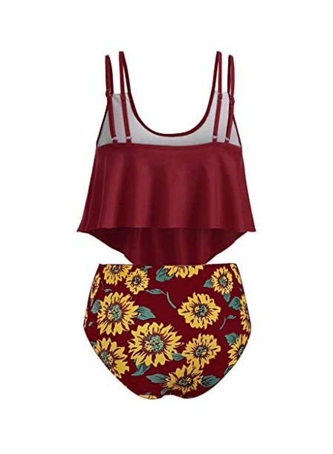2-Piece Floral Printed Bikini Set Maroon/Yellow  - Image 2