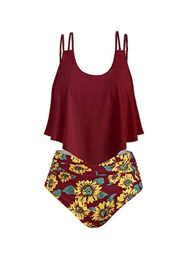 2-Piece Floral Printed Bikini Set Maroon/Yellow  - Image 1