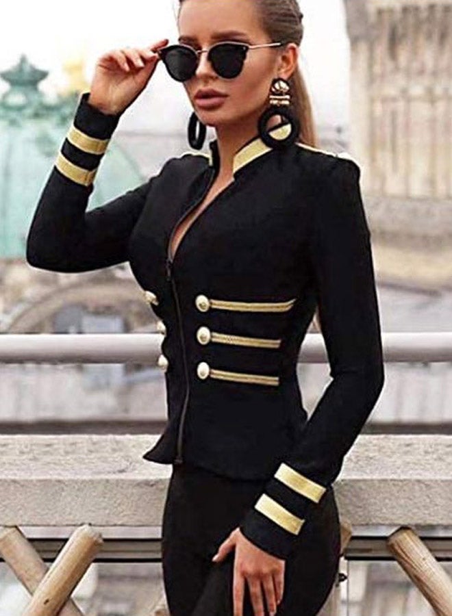 معطف سادة بسحاب . أسود/ذهبي - Image 2
