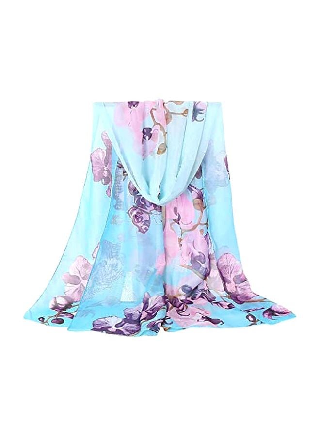 وشاح بطبعة الزهور الأزرق/الوردي/الأرجواني - Image 1