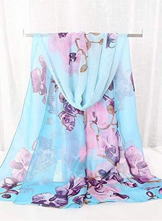 وشاح بطبعة الزهور الأزرق/الوردي/الأرجواني - Image 2