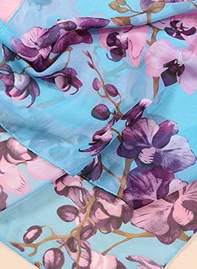 وشاح بطبعة الزهور الأزرق/الوردي/الأرجواني - Image 3