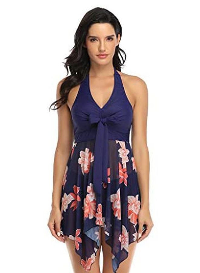 Floral Printed Split Swimsuit Blue/Pink - Image 1