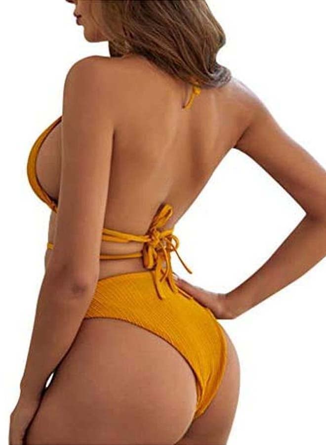 طقم بيكيني سادة من قطعتين برتقالي - Image 2