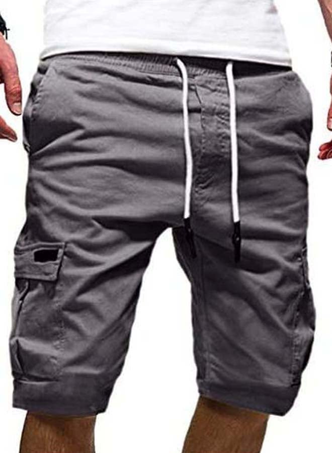 Solid Drawstring Closure Shorts Grey - Image 2