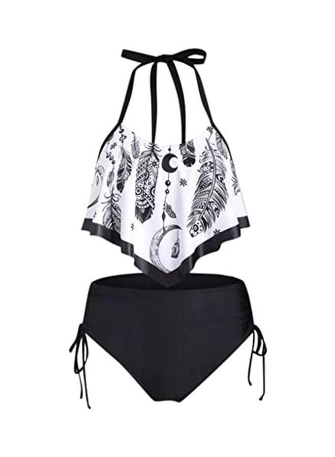 2-Piece Ruffled Bikini Set Black/White - Image 1