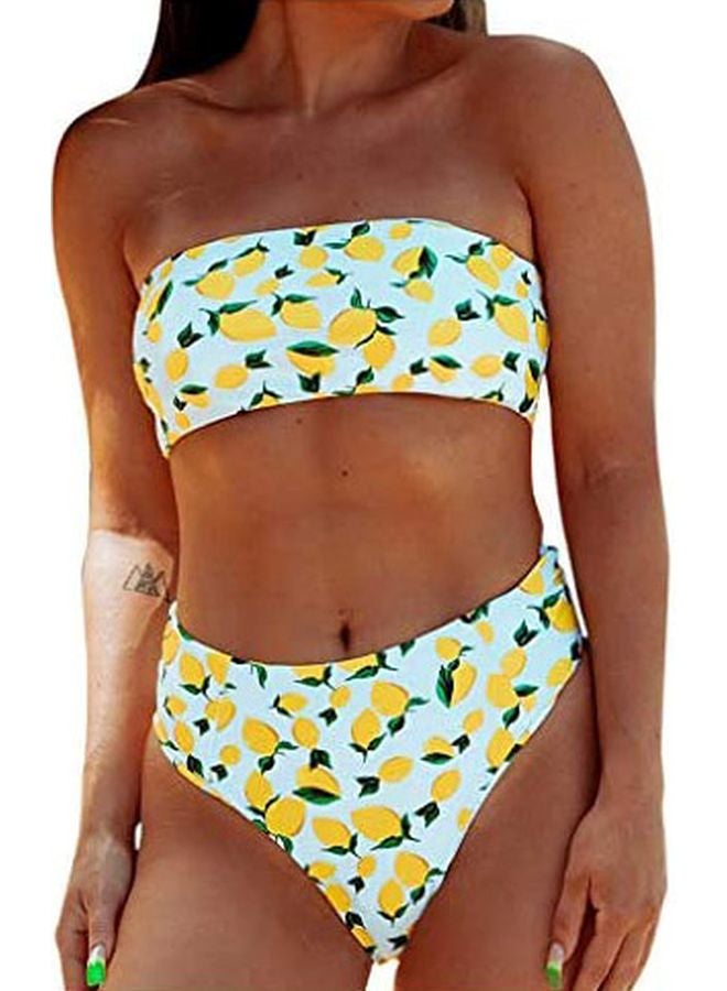 2-Piece Fruit Printed Bikini Set White/Yellow/Green - Image 2