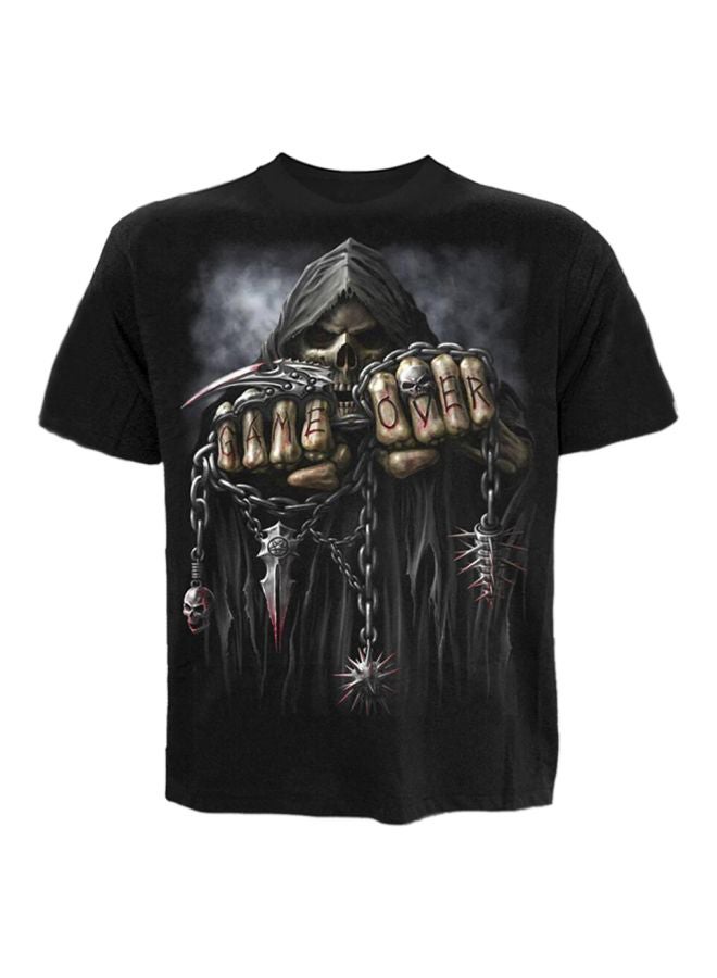 3D Skull Printed T-Shirt Black/Grey/Gold  - Image 1