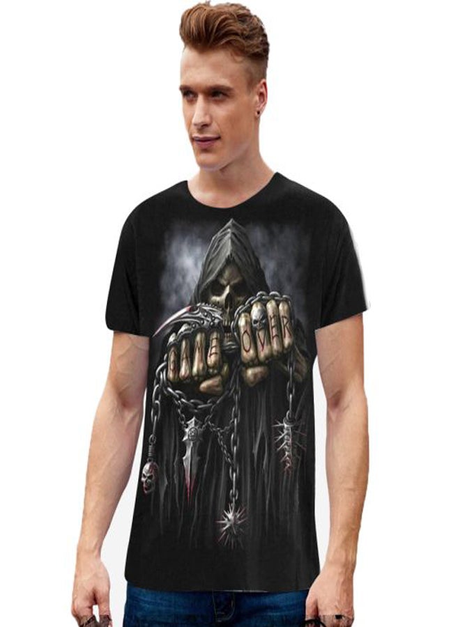 3D Skull Printed T-Shirt Black/Grey/Gold  - Image 3