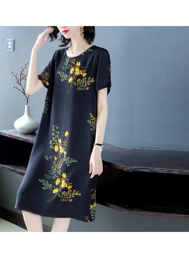 Floral Printed Midi Dress Black/Yellow/Green - Image 4
