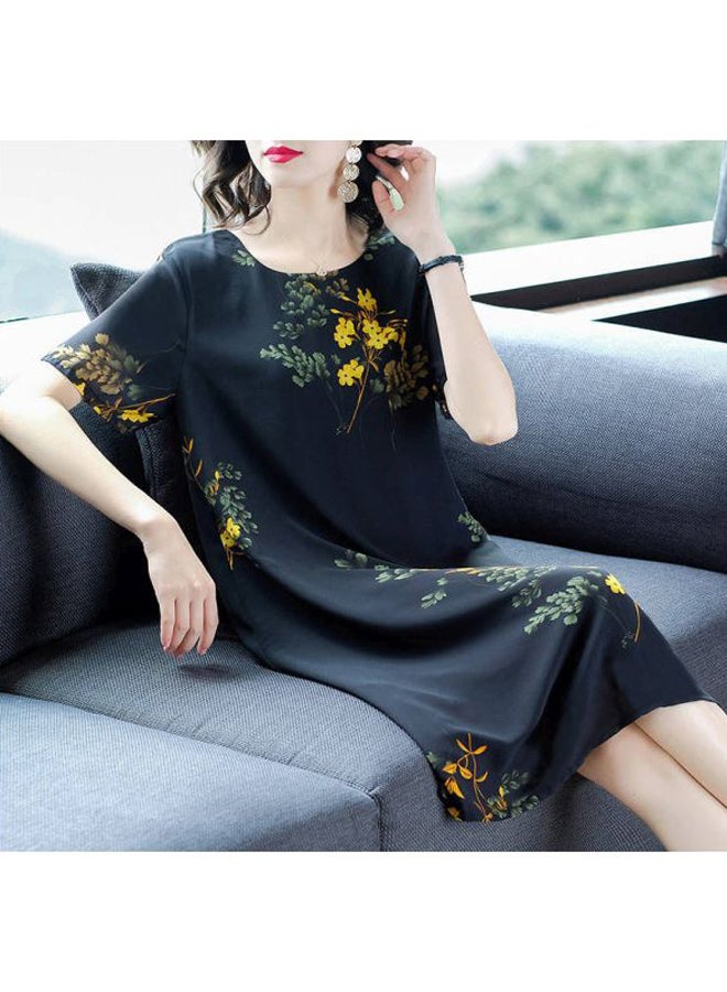 Floral Printed Midi Dress Black/Yellow/Green - Image 5