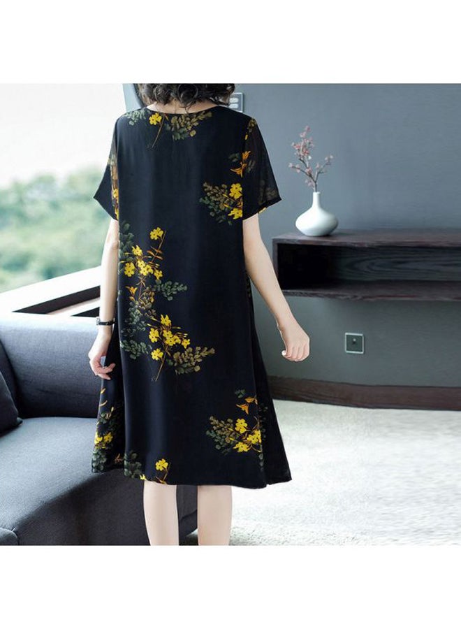 Floral Printed Midi Dress Black/Yellow/Green - Image 2