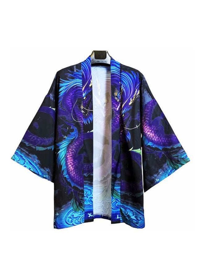 Dragon Printed Kimono Blue/Black/Purple - Image 1