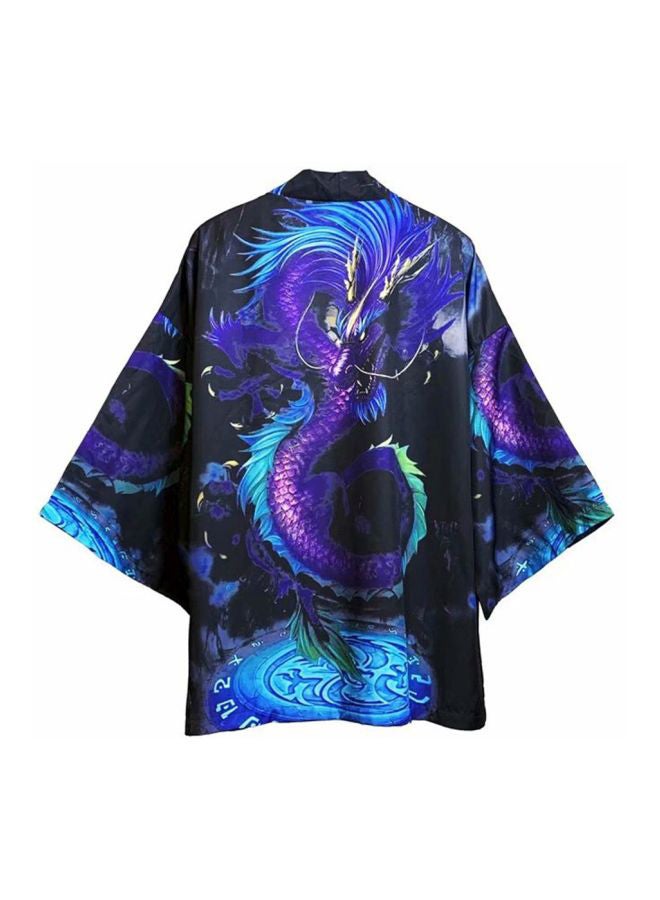 Dragon Printed Kimono Blue/Black/Purple - Image 2