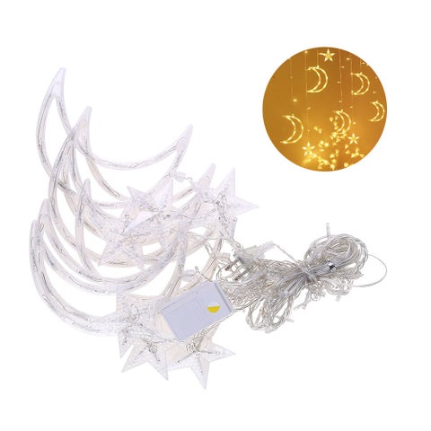 BZ1633 220v 138 Lights 6 Different Height Moon and Star Night Curtain Lights multicolour 30.00*7.00*20.00cm